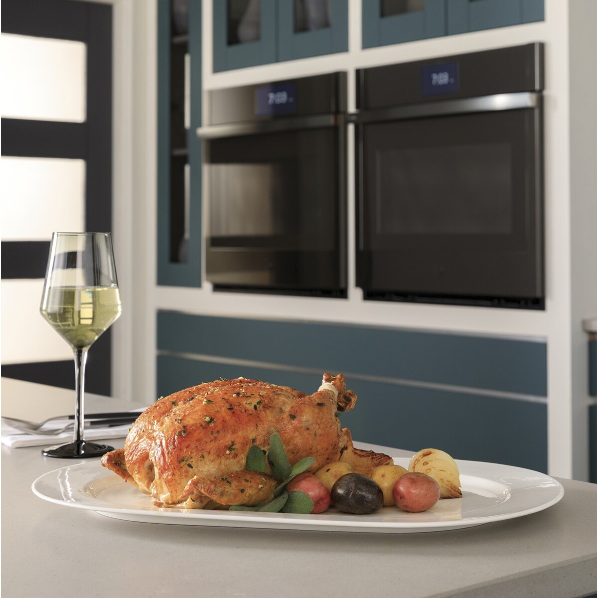 GE Profile 30 in. 10 cu. ft. Smart Top Control Electric Double Wall Oven with True European Convection - Fingerprint resistant Black Stainless, Fingerprint Resistant Black Stainless, hires