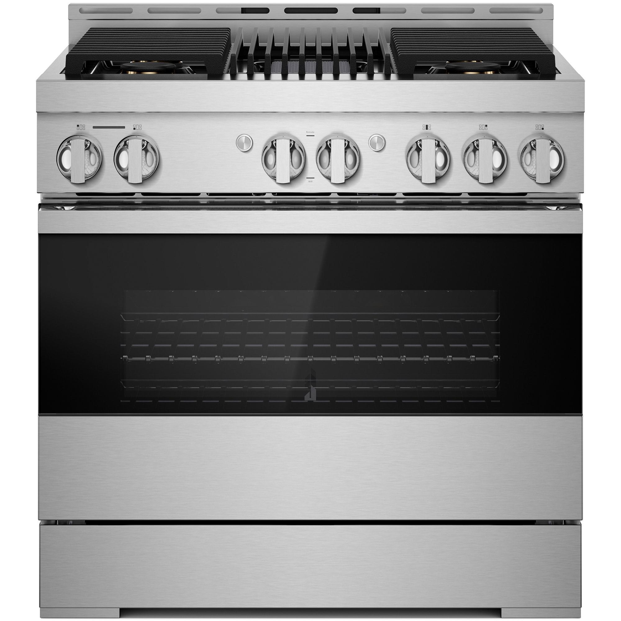 JennAir Noir Series 36 in. 5.1 cu. ft. Smart True European Convection Dual Fuel Range with 4 Sealed Burners & Grill - Stainless Steel, , hires