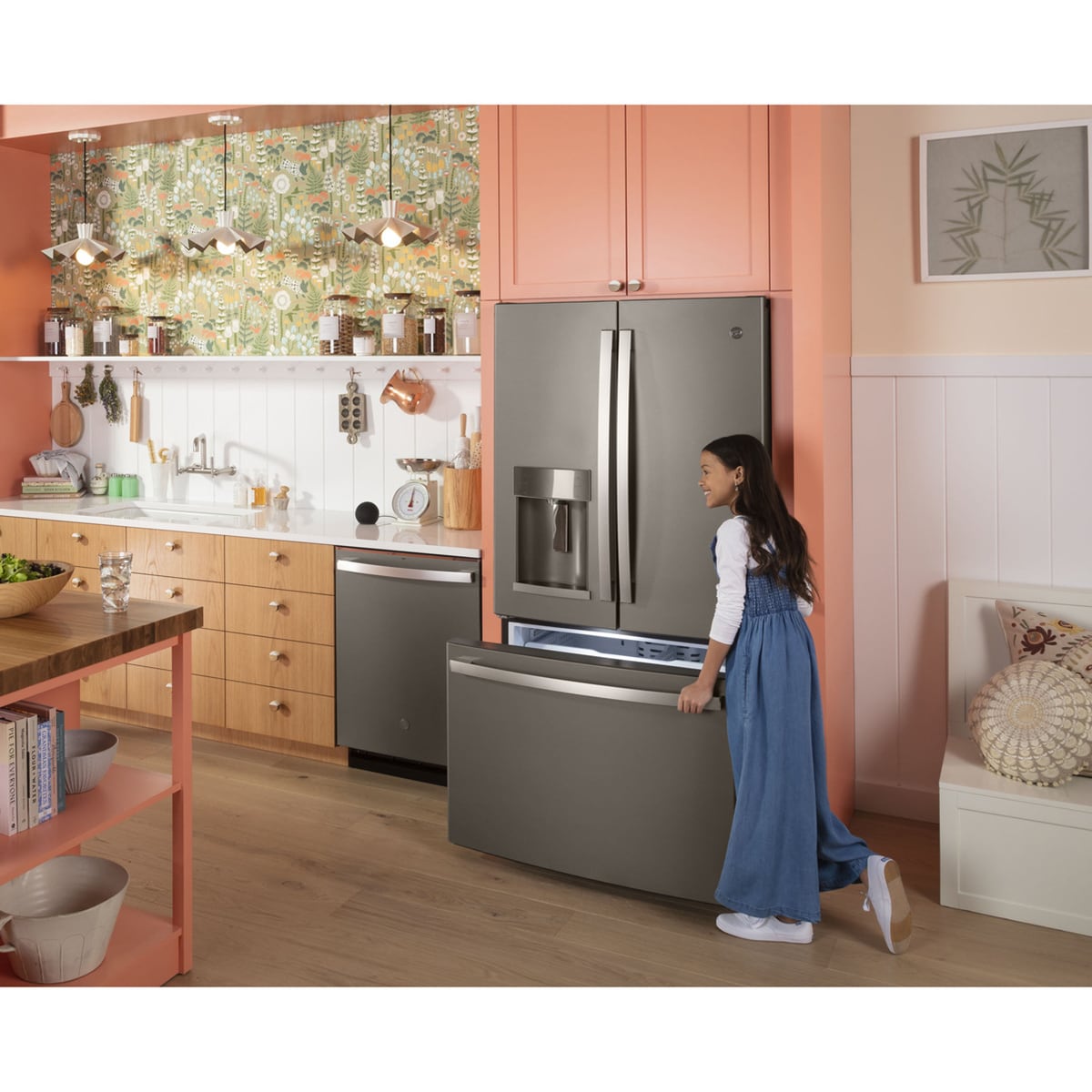 GE 36 in. 27.7 cu. ft. French Door Refrigerator with Ice & Water Dispenser - Fingerprint Resistant Slate, Slate, hires