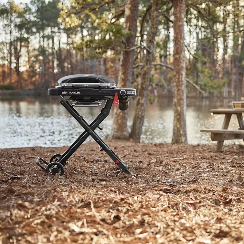 Weber Traveler Compact Portable Liquid Propane Gas Grill with Side Shelf - Black, , hires