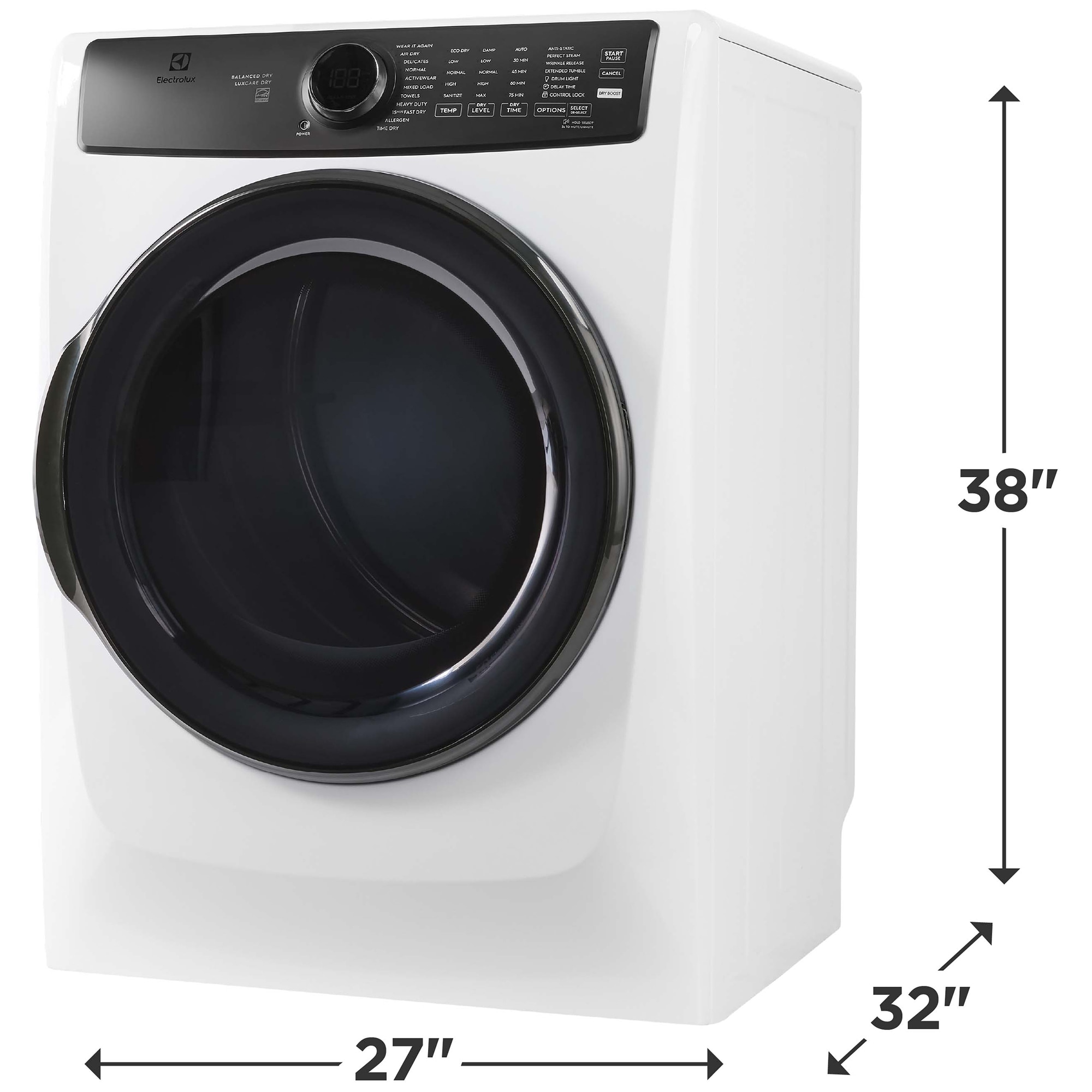 Electrolux 27 in. 8.0 cu. ft. Stackable Electric Dryer with LuxCare Dry, Instant Refresh, Sensor Dry, Sanitize & Perfect Steam Cycle - White, White, hires