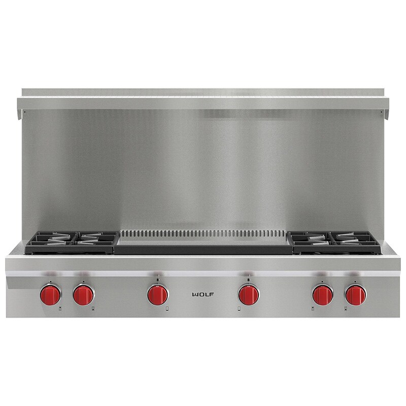 Wolf 48 in. 4-Burner LP Gas Rangetop with Griddle & Power Burner - Stainless Steel, , hires