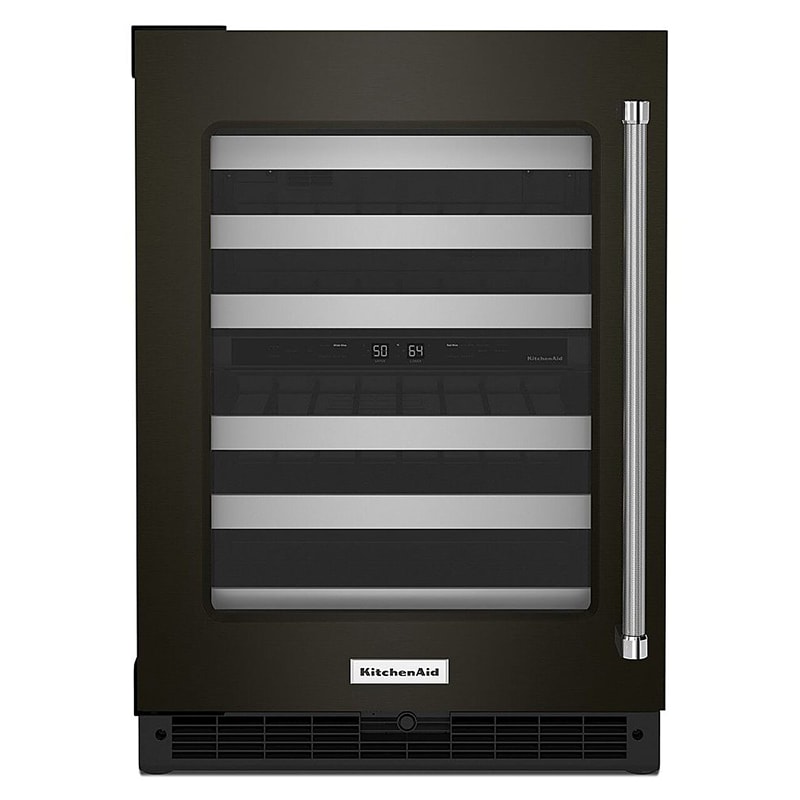 KitchenAid 24 in. Undercounter Wine Cooler with Metal Racks, Dual Temperature Zones & 46 Bottle Capacity - Black Stainless Steel, Black Stainless, hires