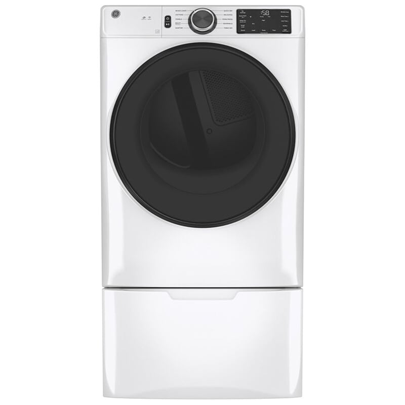 GE 28 in. 7.8 cu. ft. Smart Stackable Gas Dryer with Sanitize Cycle & Sensor Dry - White, White, hires
