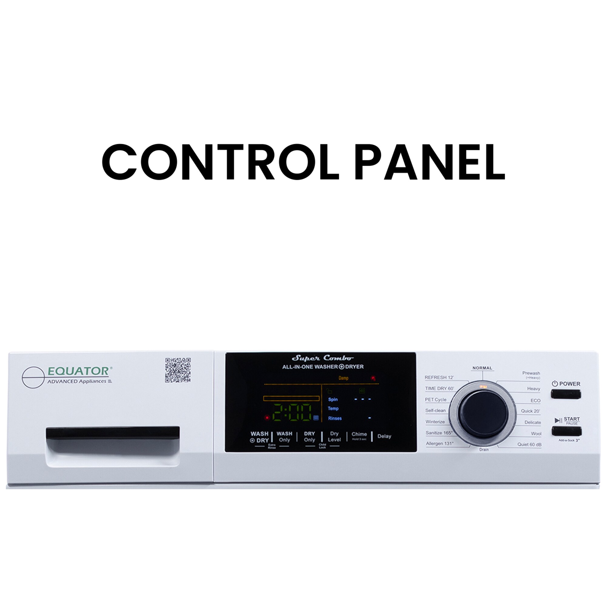 Equator 24 in. 1.6 cu. ft. Electric Front Load Ventless All-in-One Laundry Center with Sanitize Cycle & Sensor Dry - White, White, hires