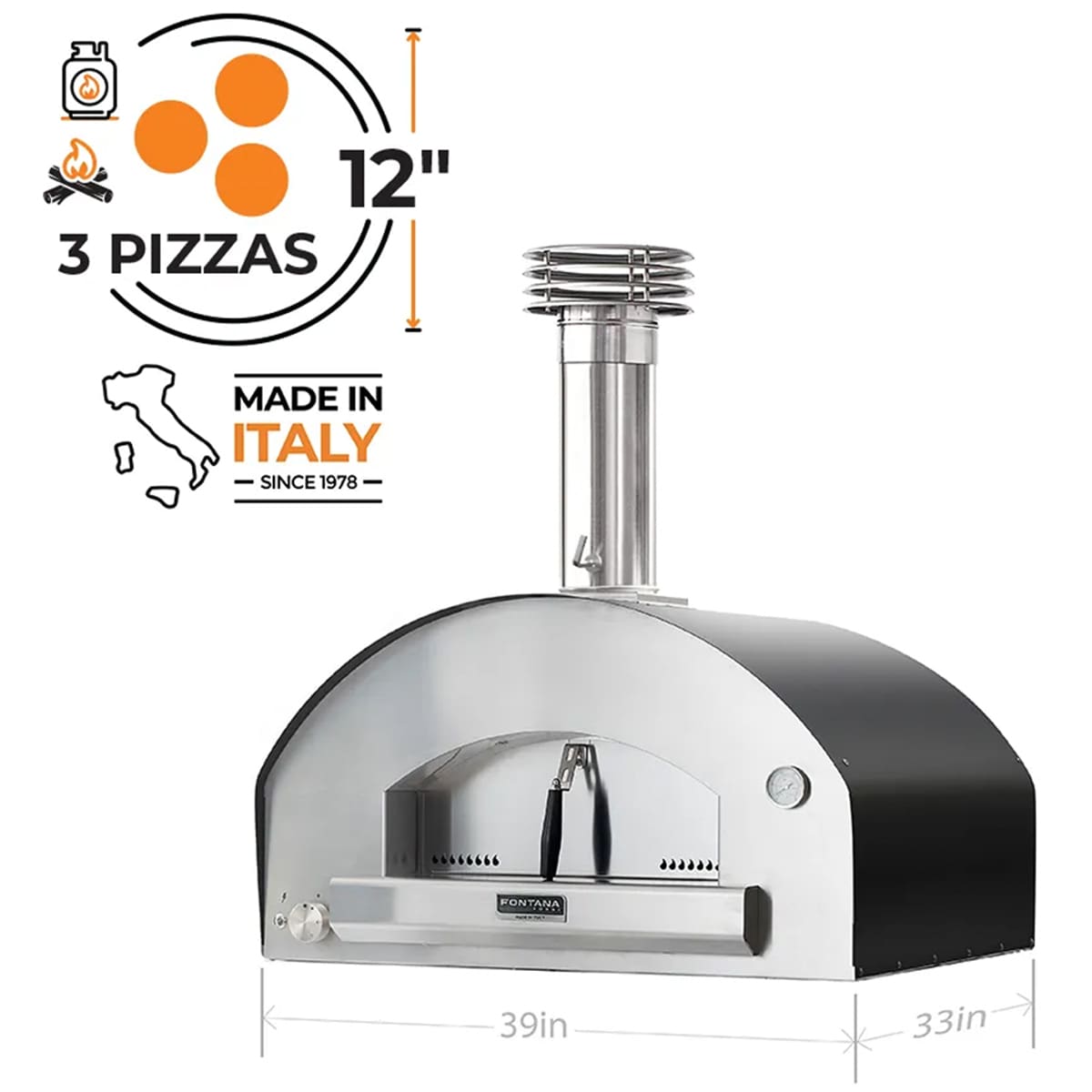 Fontana Firenze Hybrid Gas & Wood Pizza Oven - Stainless Steel, , hires