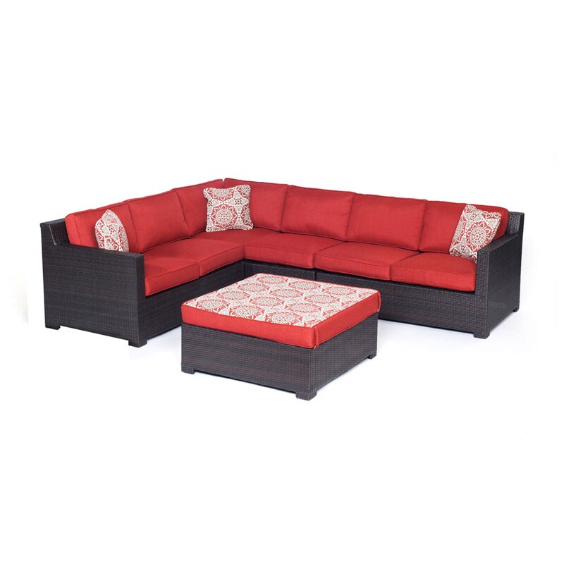 Hanover Metropolitan 5-Piece Deep Seating Sectional Patio Furniture Lounge Set with Ottoman - Berry, , hires