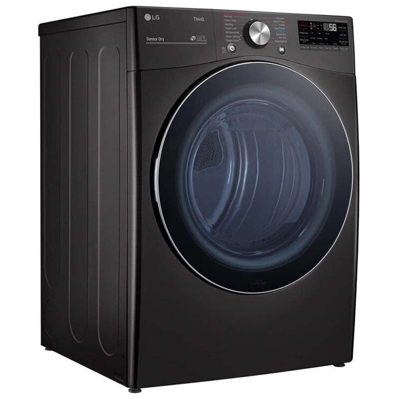 LG 27 in. 7.4 cu. ft. Smart Stackable Round-Door Electric Dryer with Tempered Glass, Built-In Intelligence, Sensor Dry, Turbo Steam, Sanitize & Steam Cycle - Black Steel, Black Steel, hires