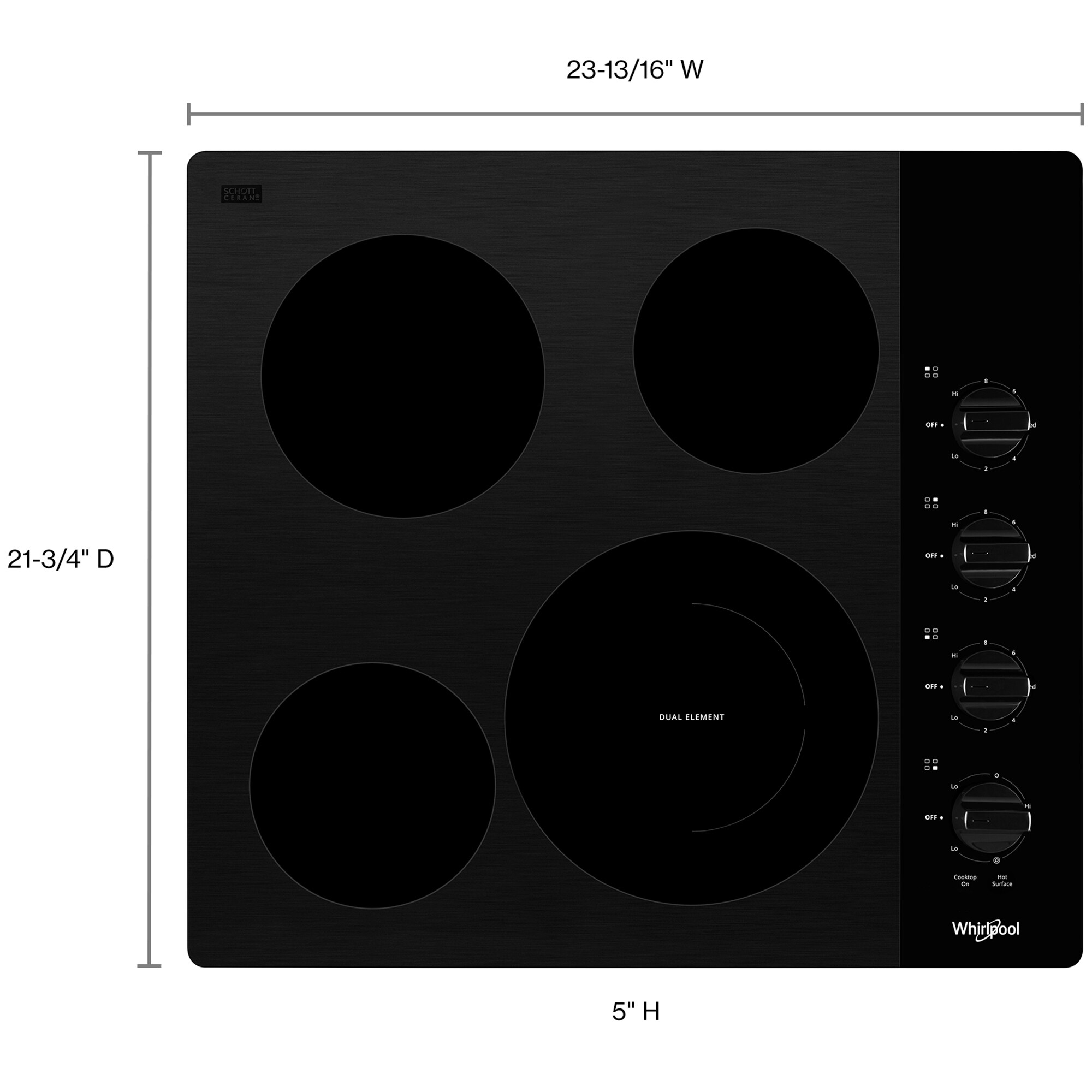 Whirlpool 24 in. 4-Burner Electric Cooktop with Simmer Burner - Black, , hires