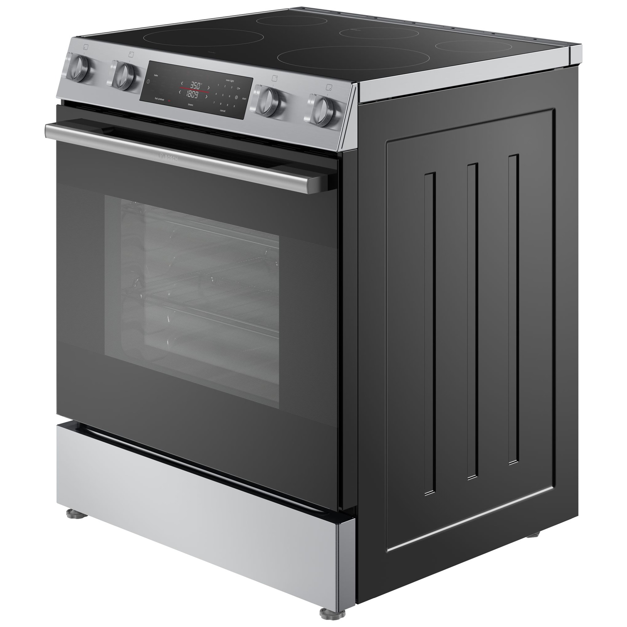 Bosch 100 Series 30 in. 5.8 cu. ft. Air Fry Standard Convection Slide-In Electric Range with Smoothtop Burners - Stainless Steel, , hires