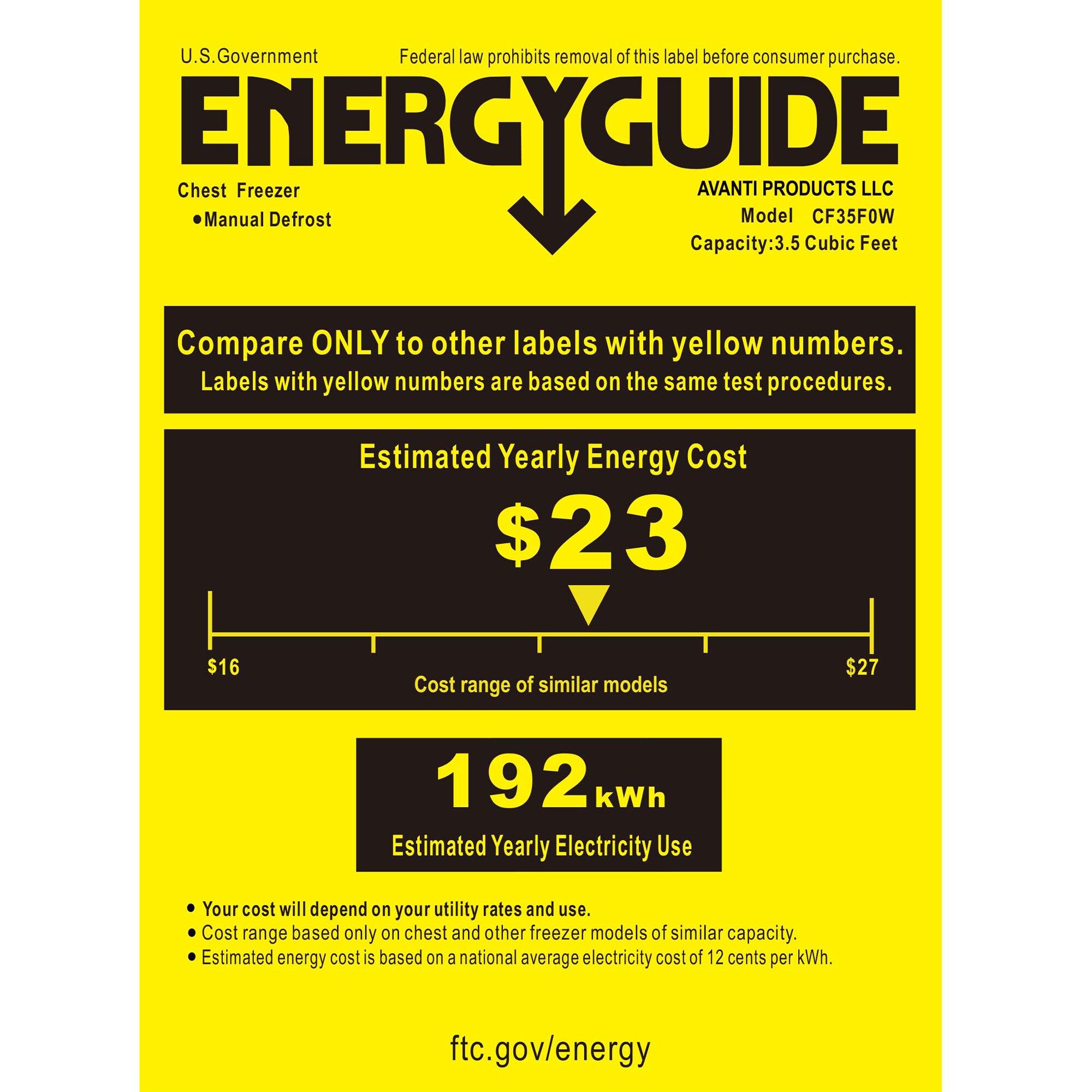 Avanti 21 in. 3.5 cu. ft. Garage-Ready Compact Chest Freezer - White, White, hires
