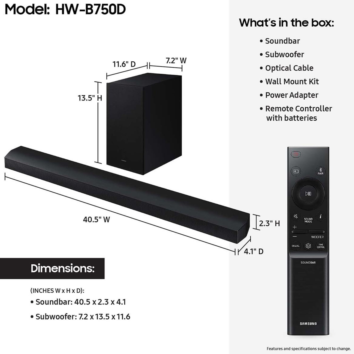 Samsung B-Series 5.1 Channel Sound Bar with Bluetooth & Wireless Subwoofer - Black, , hires