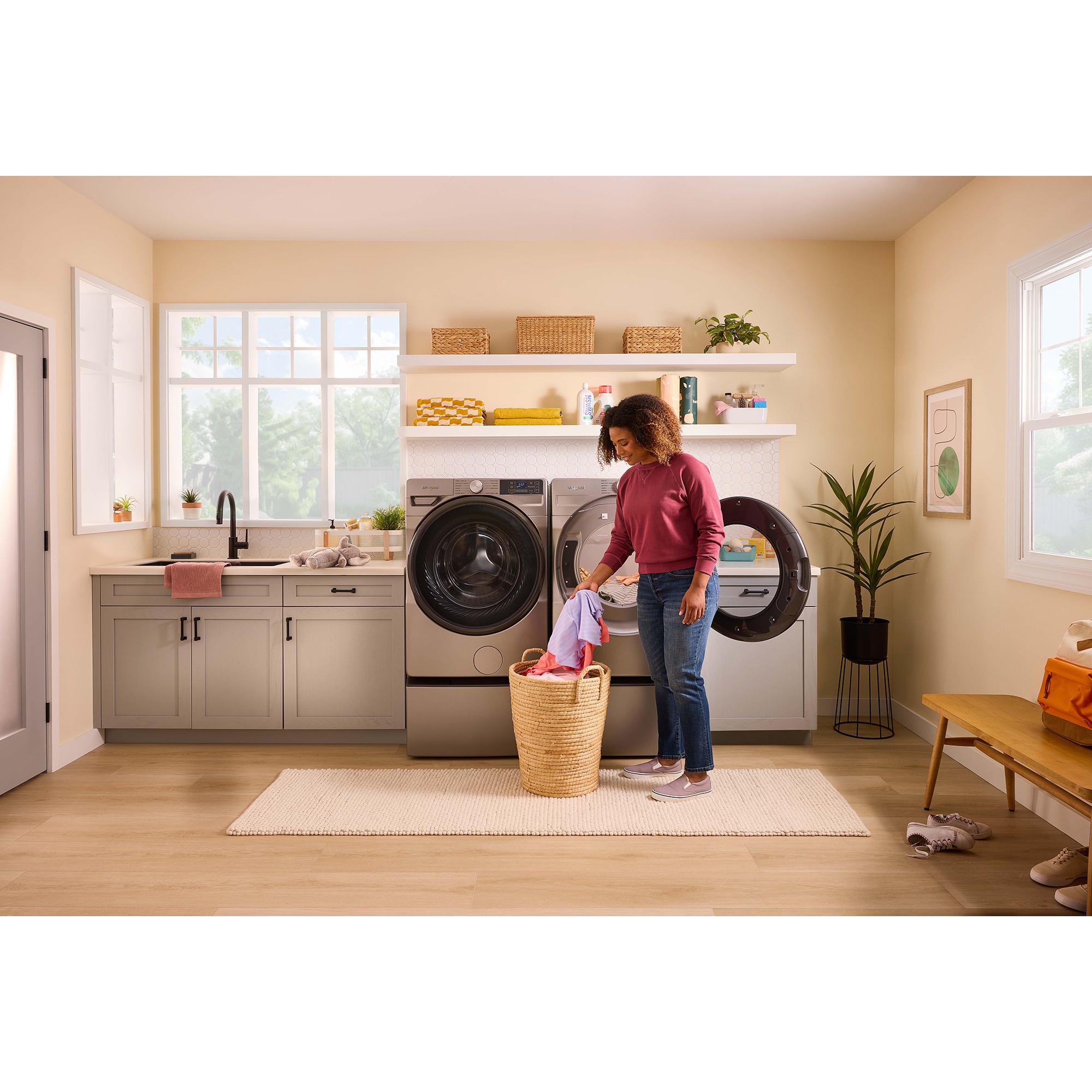 Whirlpool 27 in. 7.4 cu. ft. Smart Stackable Electric Dryer with Sensor Dry & Sanitize Cycle - Radiant Silver, Silver, hires