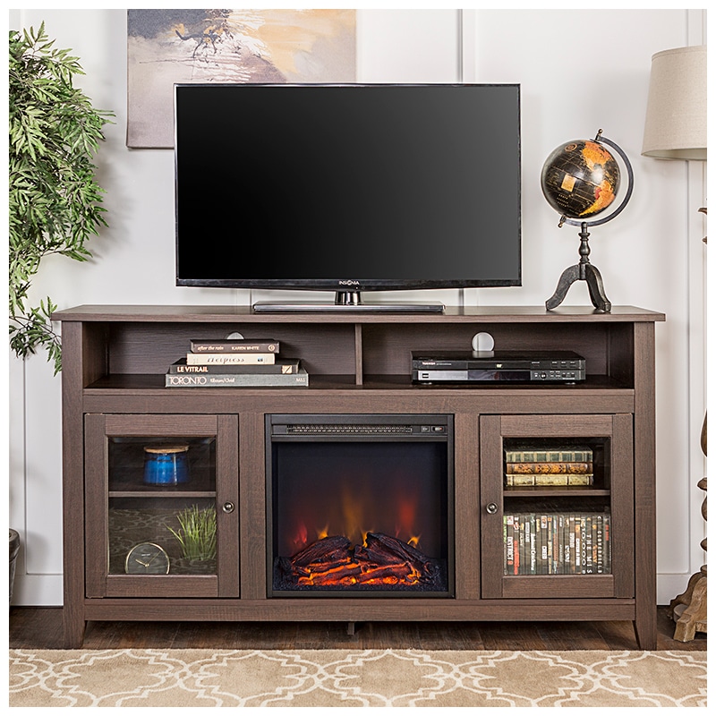 Walker Edison 58" Wood Fireplace Media TV Stand Console - Espresso (RL58FP18HBES)
