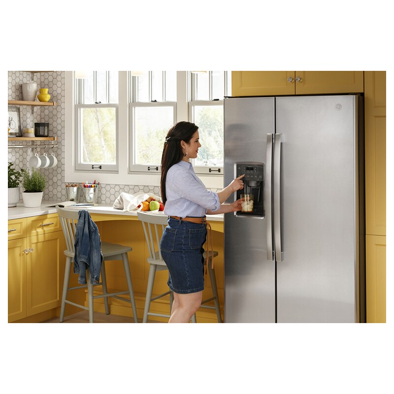 GE 33 in. 23 cu. ft. Side by Side Refrigerator with Ice & Water Dispenser - Fingerprint Resistant Slate, , hires