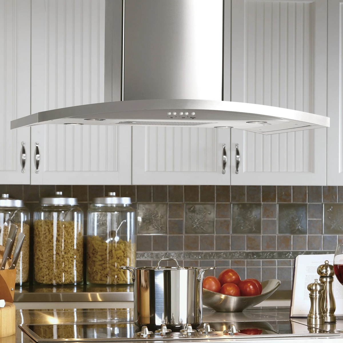 GE 36 in. Chimney Style Range Hood with 4 Speed Settings, 430 CFM & 2 LED Lights - Stainless Steel, , hires