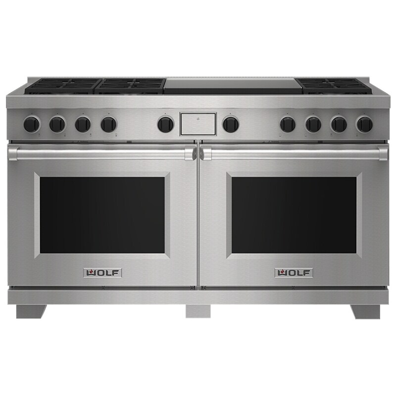 Wolf 60 in. 9.6 cu. ft. Smart Dual Convection Double Oven Dual Fuel Range with 6 Sealed Burners & Griddle - Stainless Steel, , hires