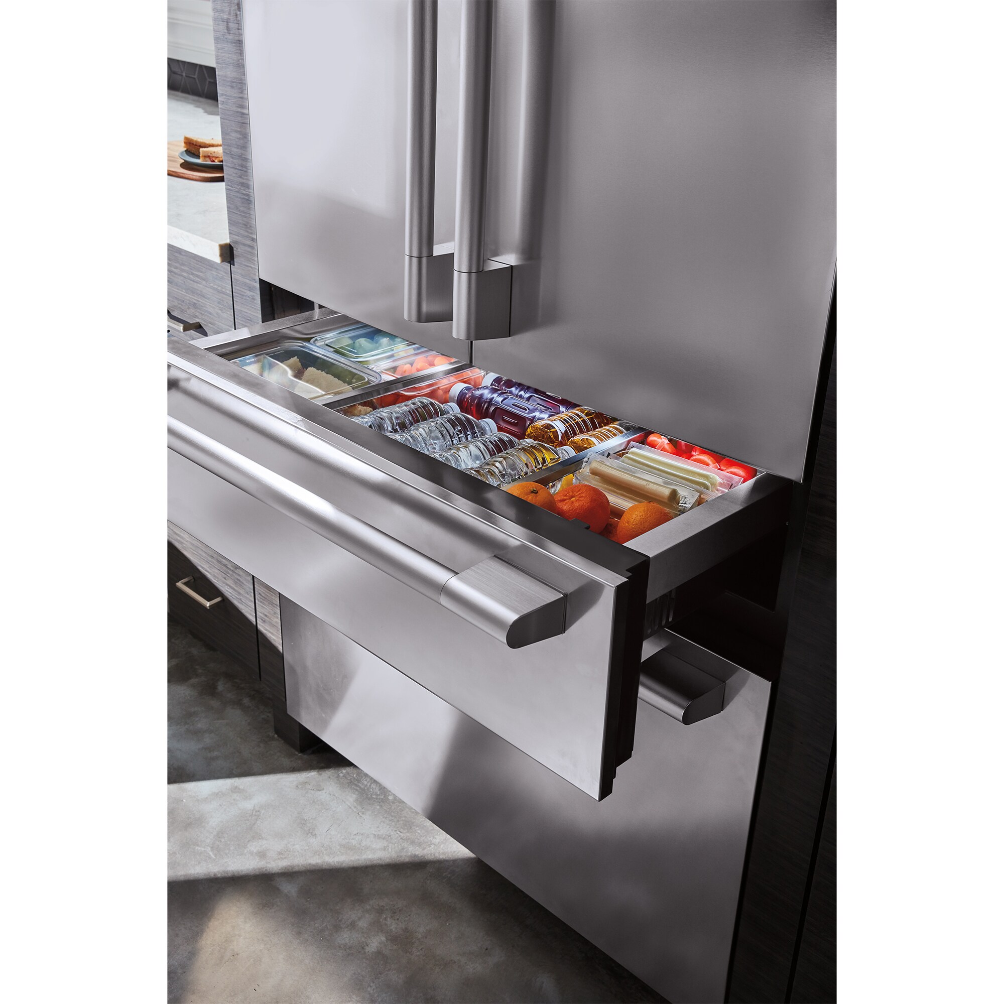 Signature Kitchen Suite 36 in. 19.3 cu. ft. Built-In Smart Counter Depth 4-Door French Door Refrigerator with Internal Water Dispenser - Custom Panel Ready, , hires