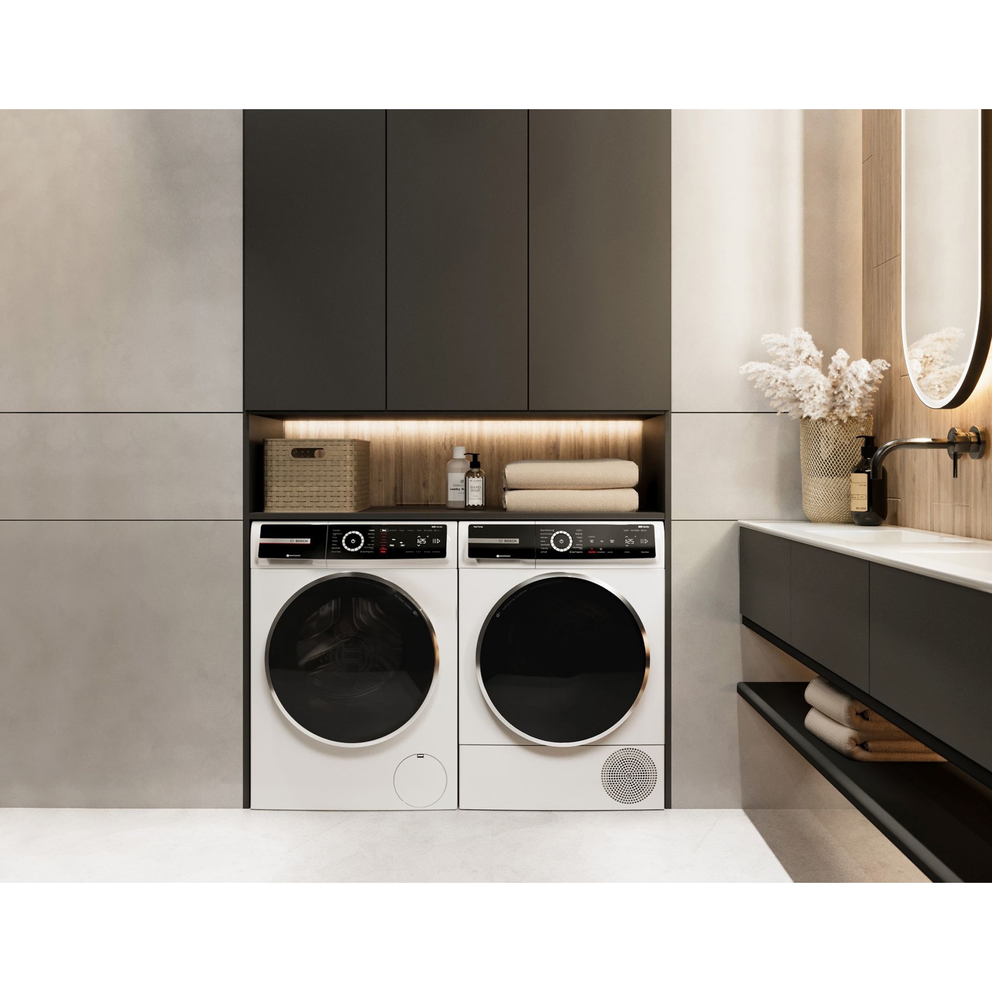 Bosch 500 Series 24 in. 2.4 cu. ft. Smart Stackable Front Load Washer with Sanitize Cycle - White, , hires