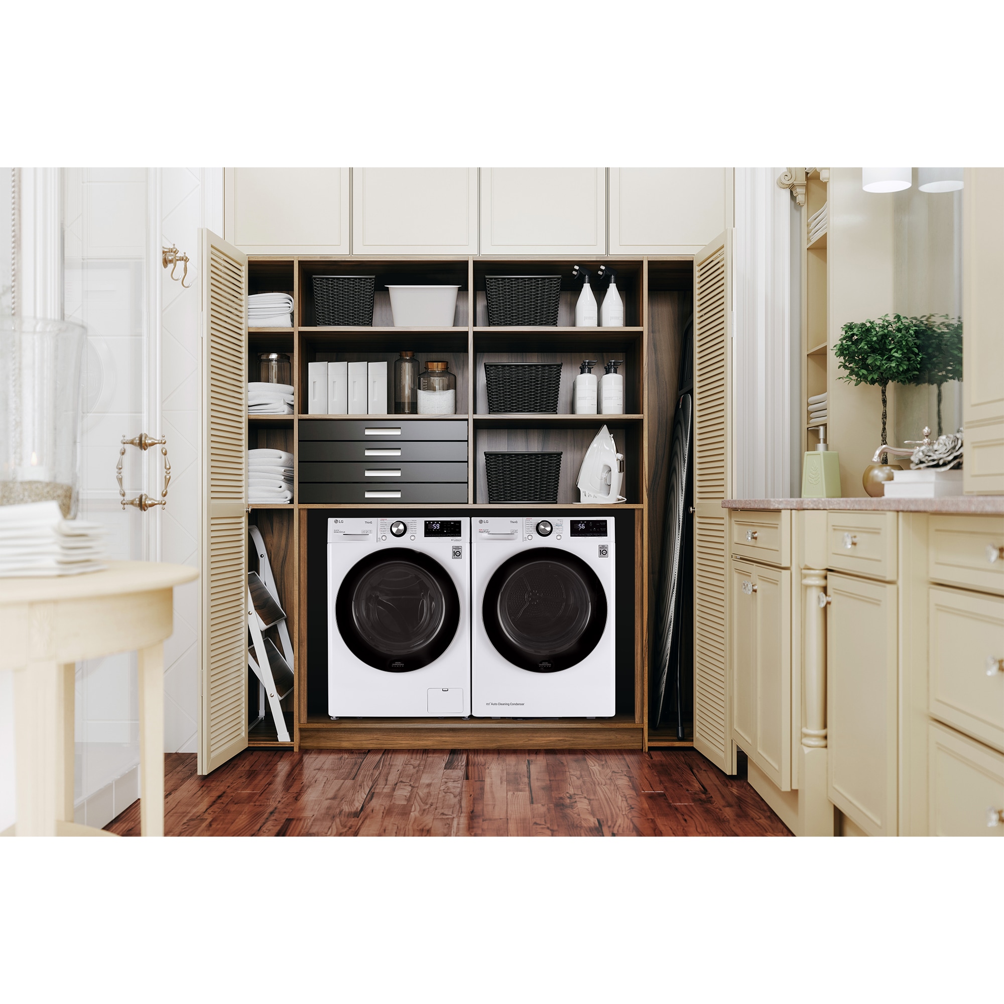 LG 24 in. 4.2 cu. ft. Smart Stackable Ventless Electric Dryer with Heat Pump, Sensor Dry & Sanitize Cycle - White, White, hires