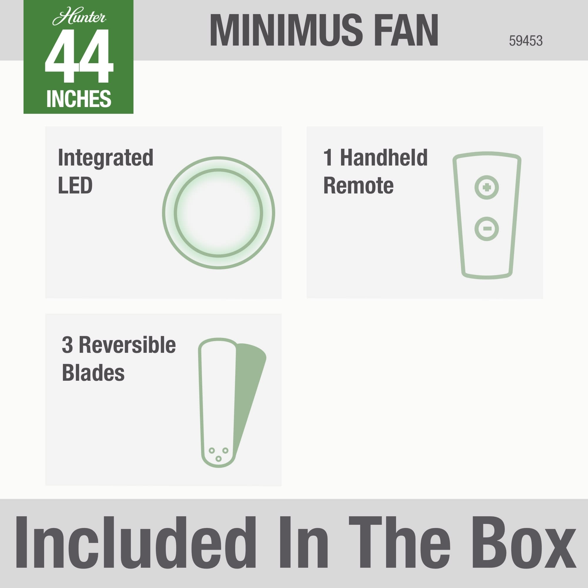 Hunter Minimus 44 in. Low Profile Ceiling Fan with LED Light Kit and Handheld Remote - Matte Black, Matte Black, hires
