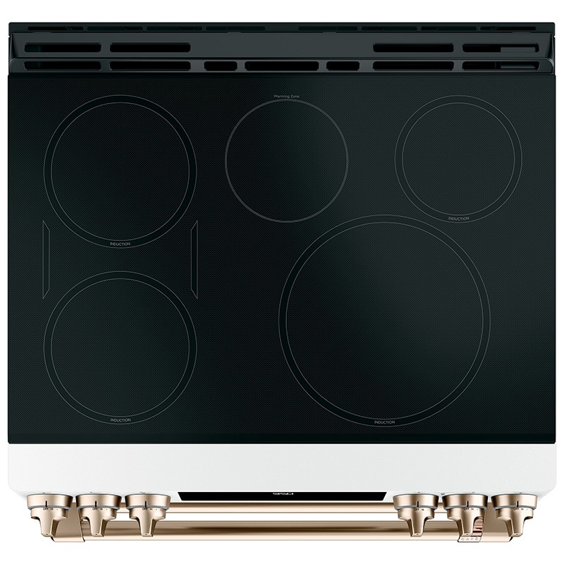 Cafe 30 in. 6.7 cu. ft. Smart Air Fry True European Convection Double Oven Slide-In Electric Range with 5 Induction Burners - Matte White, Matte White, hires