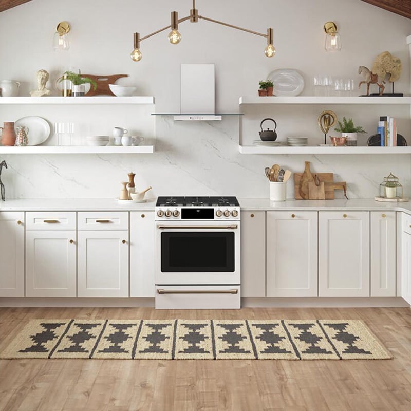 Cafe 30 in. 5.6 cu. ft. Smart Air Fry True European Convection Slide-In Gas Range with 6 Sealed Burners & Griddle - Matte White, Matte White, hires