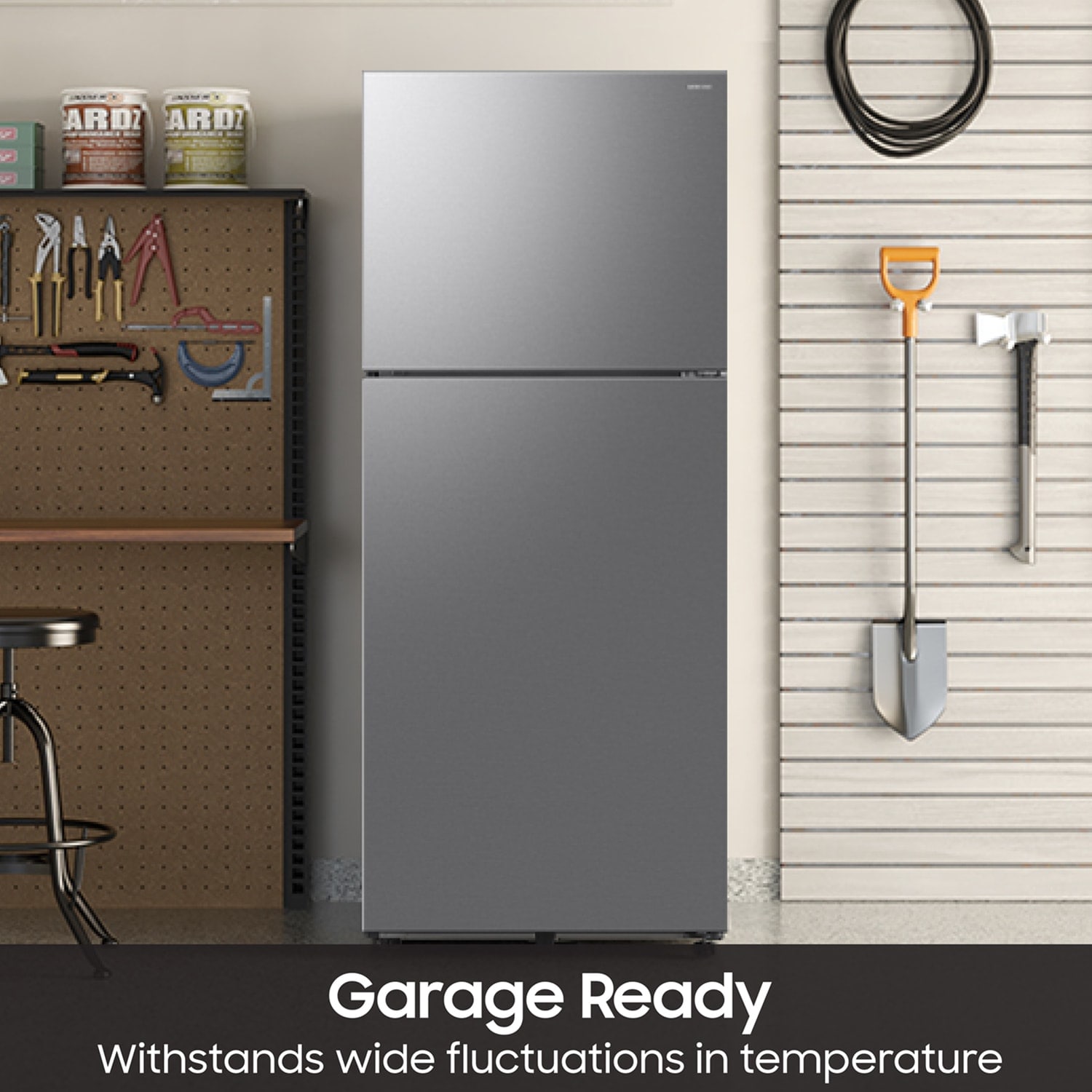 Samsung 28 in. 17.5 cu. ft. Smart Garage-Ready Top Freezer Refrigerator - Fingerprint Resistant Stainless Steel, , hires