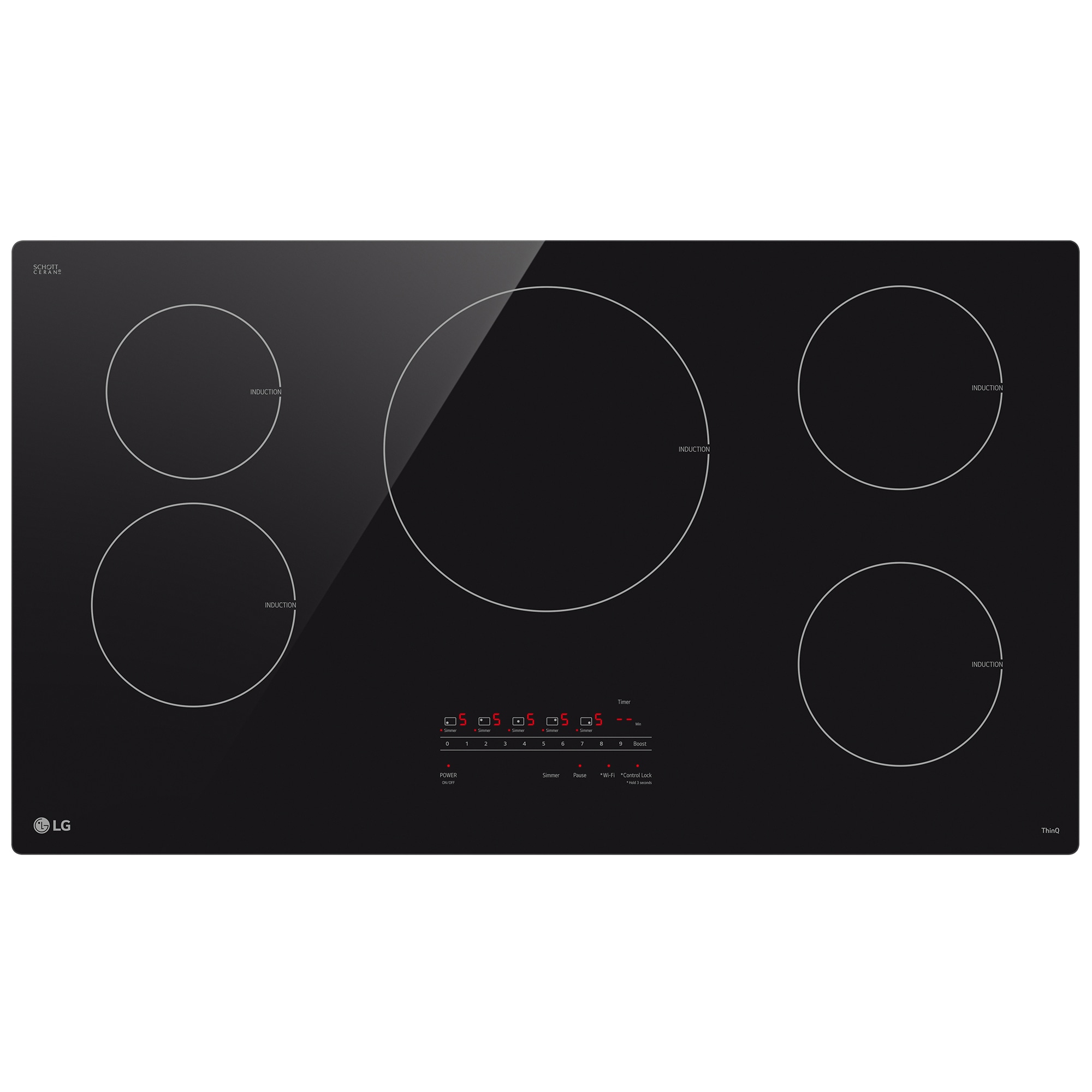 LG 36 in. 5-Burner Smart Induction Cooktop with Simmer Burner & Power Burner - Black, , hires