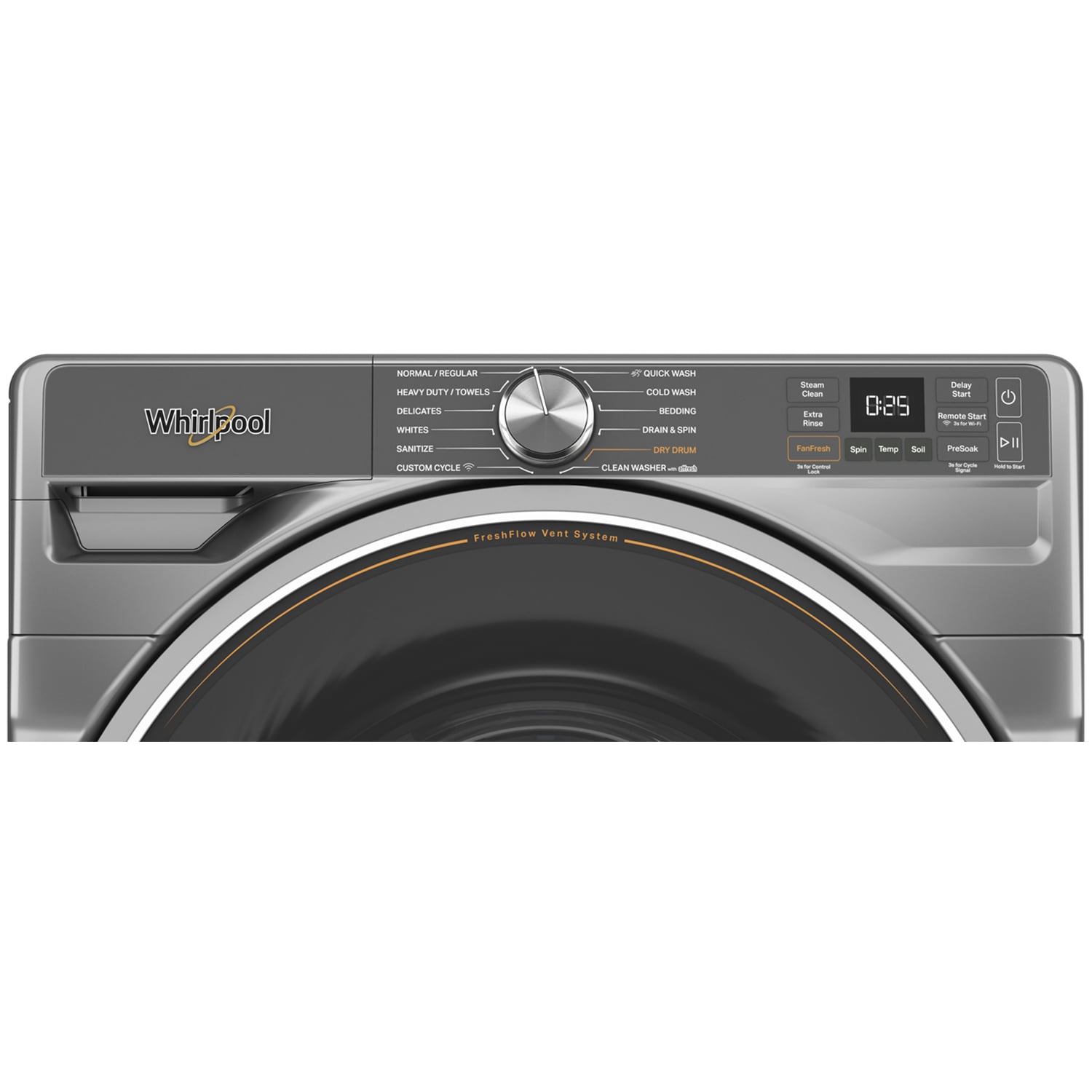 Whirlpool 27 in. 5.0 cu. ft. Smart Stackable Front Load Washer with FreshFlow Vent System, Sanitize & Steam Cycle - Radiant Silver, Radiant Silver, hires
