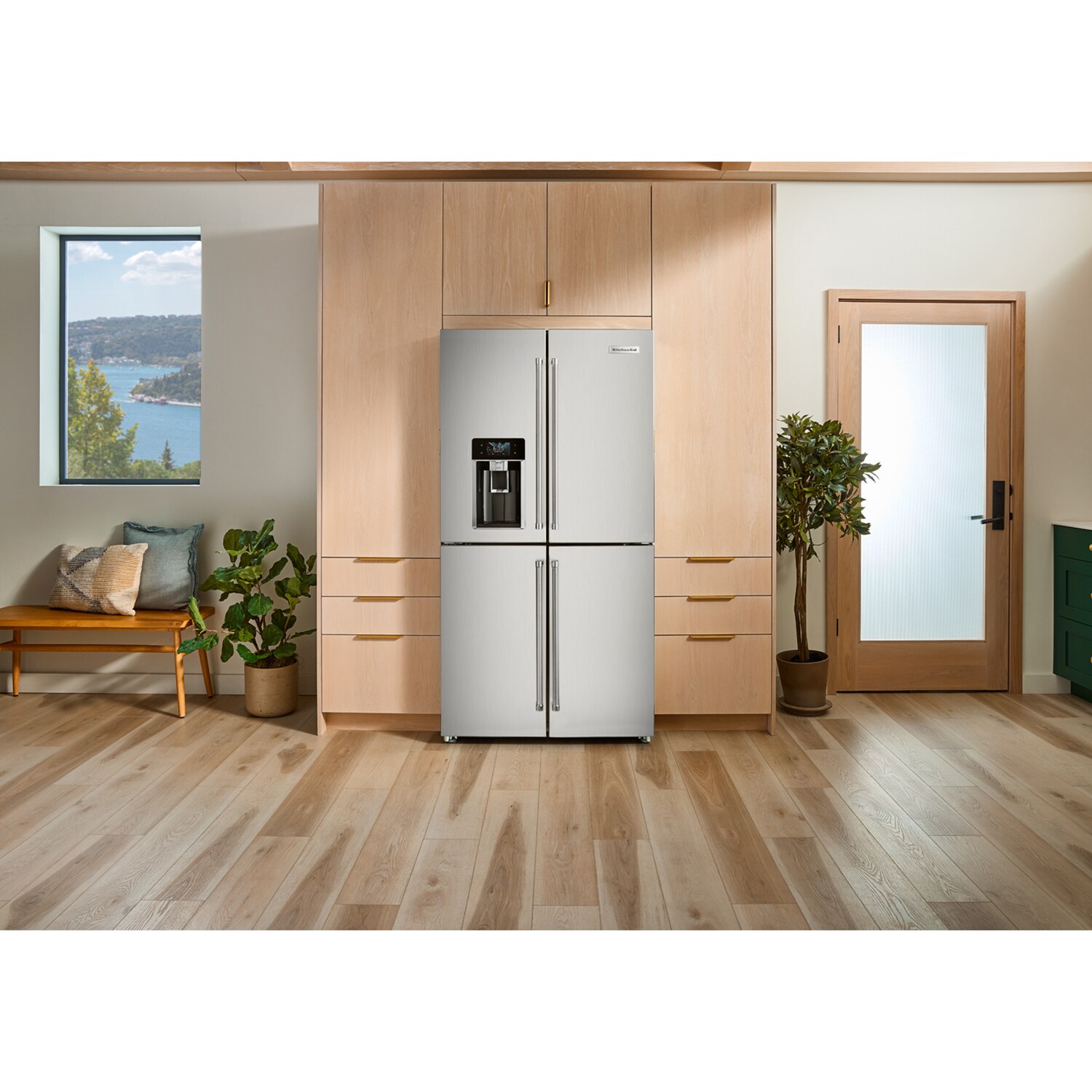 KitchenAid 36 in. 19.1 cu. ft. Counter Depth 4-Door French Door Refrigerator with Ice & Water Dispenser - Fingerprint Resistant Stainless, , hires