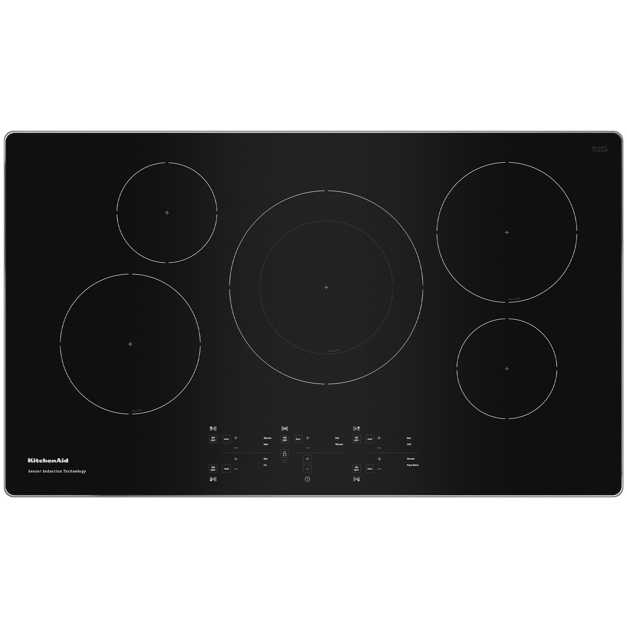 KitchenAid 36 in. 5-Burner Induction Cooktop with Simmer Burner & Power Burner - Stainless Steel, , hires