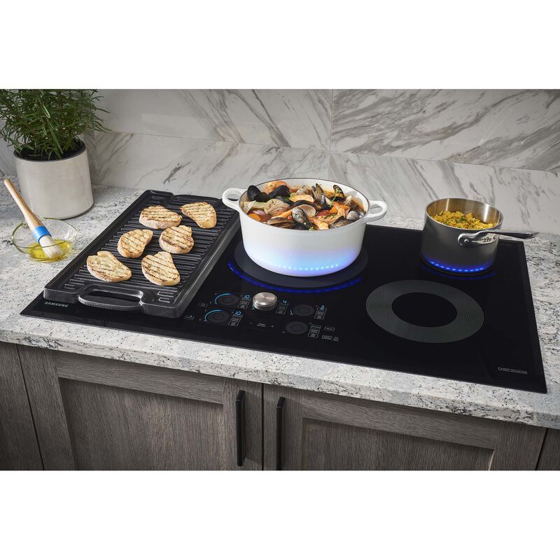 Samsung 36 in. 5-Burner Smart Induction Cooktop with Simmer Burner & Power Burner - Stainless Steel, , hires