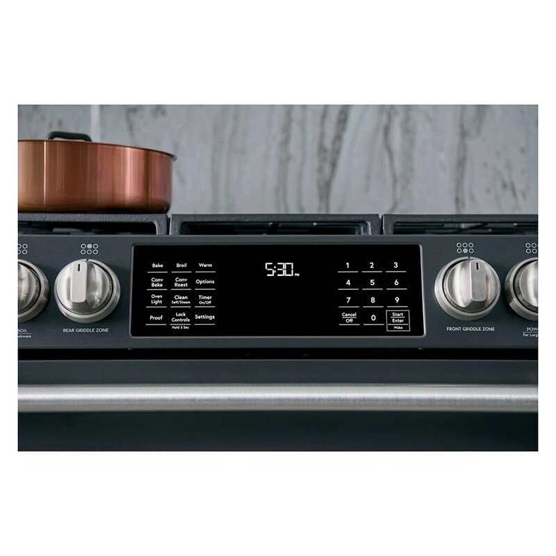 Cafe 30 in. 5.6 cu. ft. Smart Air Fry True European Convection Slide-In Gas Range with 6 Sealed Burners & Griddle - Matte Black, Matte Black, hires