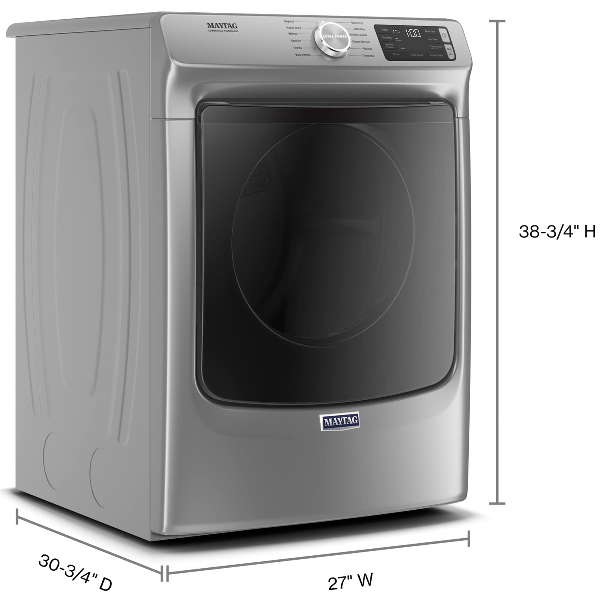 Maytag 27 in. 7.3 cu. ft. Stackable Electric Dryer with Extra Power, Sanitize, Steam & Quick Dry Cycle - Metallic Slate, Metallic Slate, hires