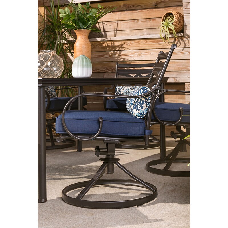 Montclair 7-Piece Dining Set in Navy Blue with 6 Swivel Rockers and a 40" x 67" Dining Table, , hires