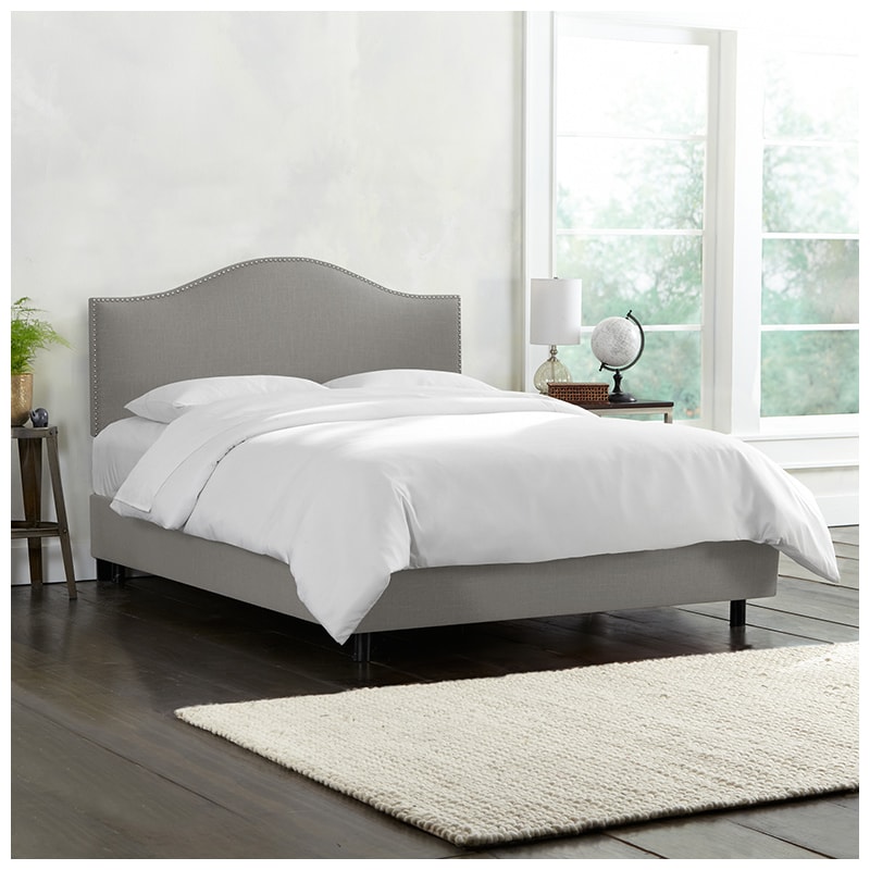Skyline California King Nail Button Bed in Linen - Grey, Grey, hires