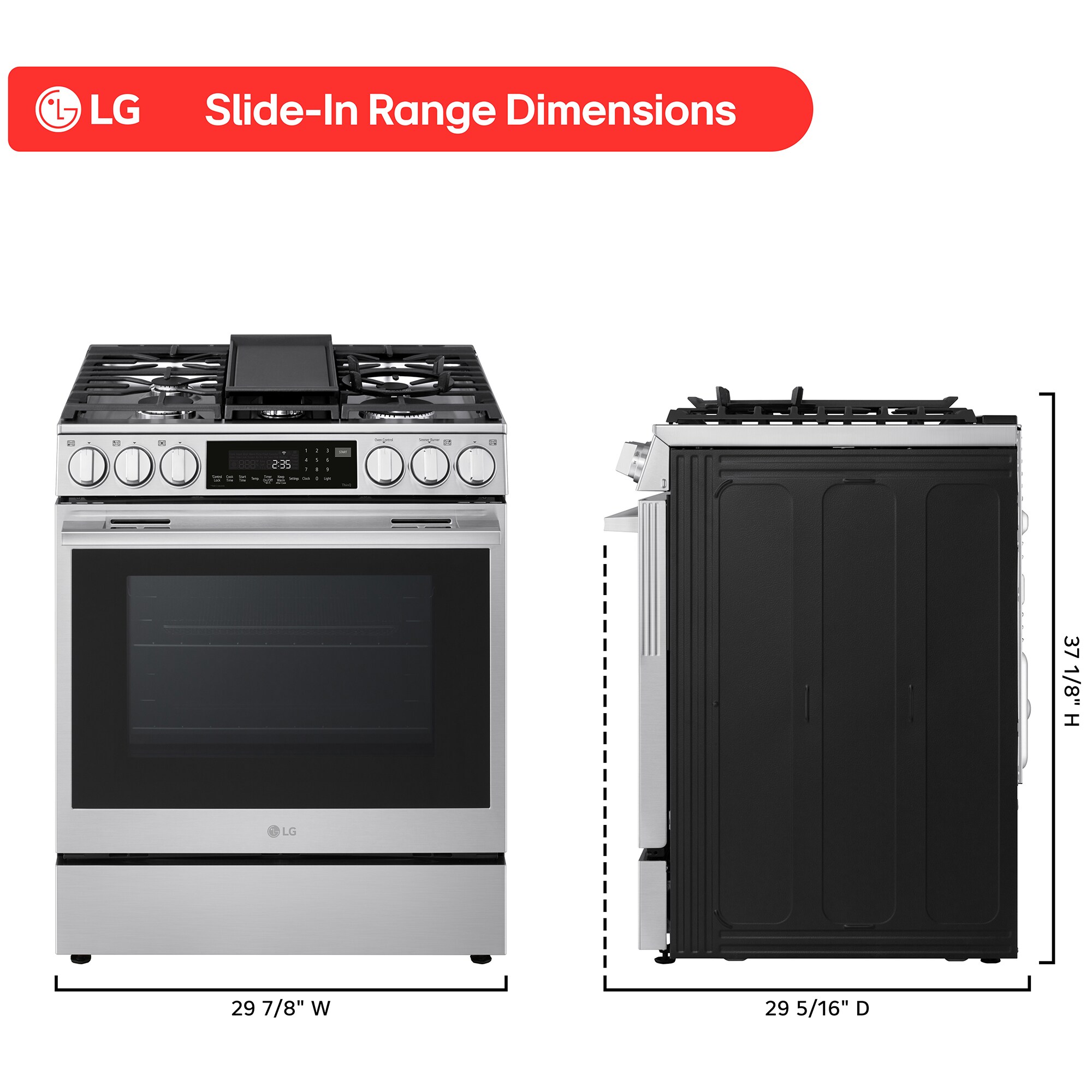 LG 30 in. 6.3 cu. ft. Smart Air-Fry True European Convection Slide-In Gas Range with 5 Sealed Burners & Griddle - PrintProof Stainless Steel, , hires