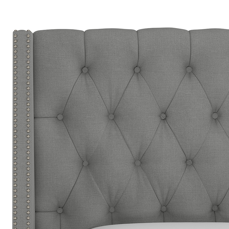 Skyline Twin Nail Button Tufted Wingback Headboard in Linen - Grey, Grey, hires