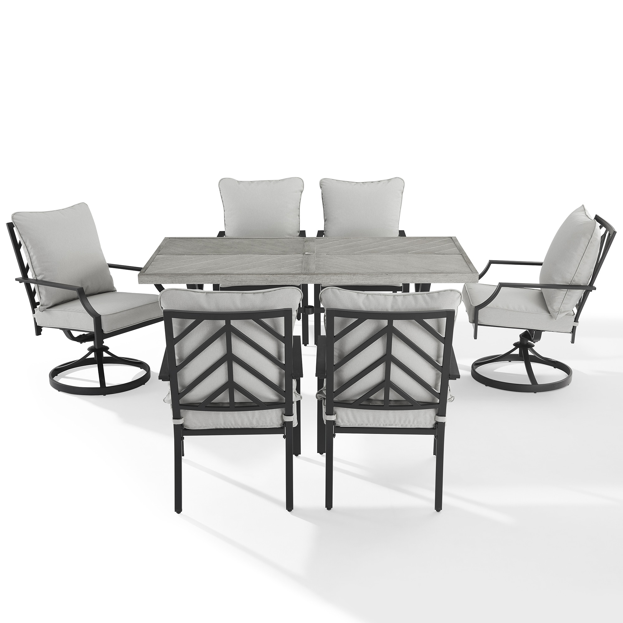 Crosley Otto 7-Piece Outdoor Dining Set Matte Black with Faux Wood Top and Two Swivel Chairs, , hires