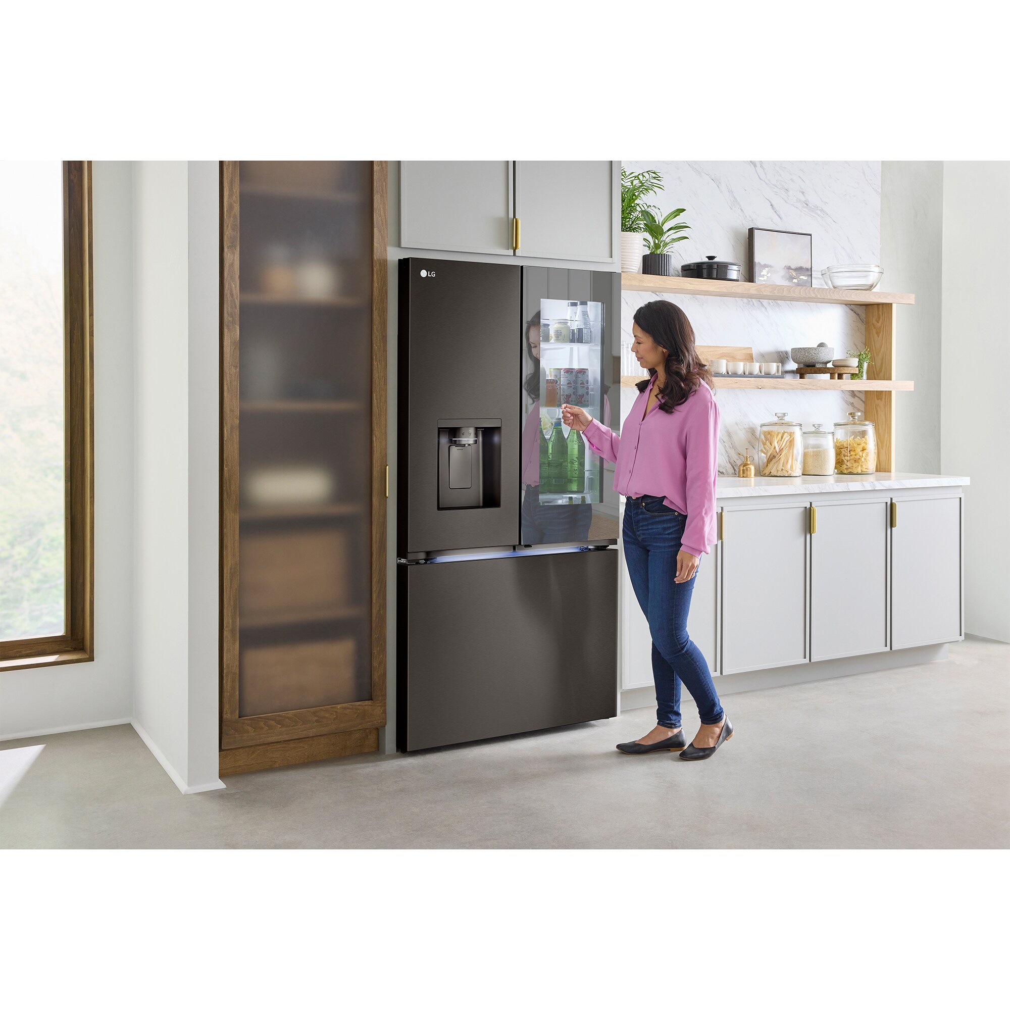 LG InstaView 36 in. 25.5 cu. ft. Smart Counter Depth French Door Refrigerator with Ice & Water Dispenser - PrintProof Black Stainless Steel, PrintProof Black Stainless Steel, hires