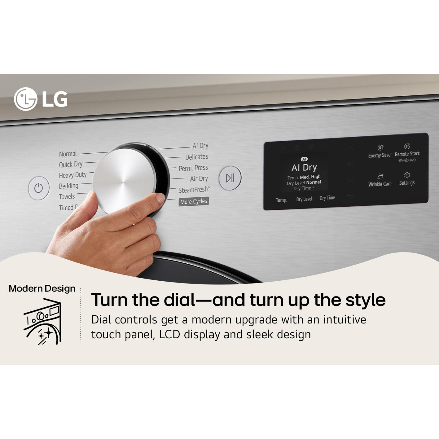 LG 27 in. 7.4 cu. ft. Smart Stackable Electric Dryer with AI Sensor Dry, TurboSteam, Sanitize & Steam Cycle - Graphite Steel, , hires