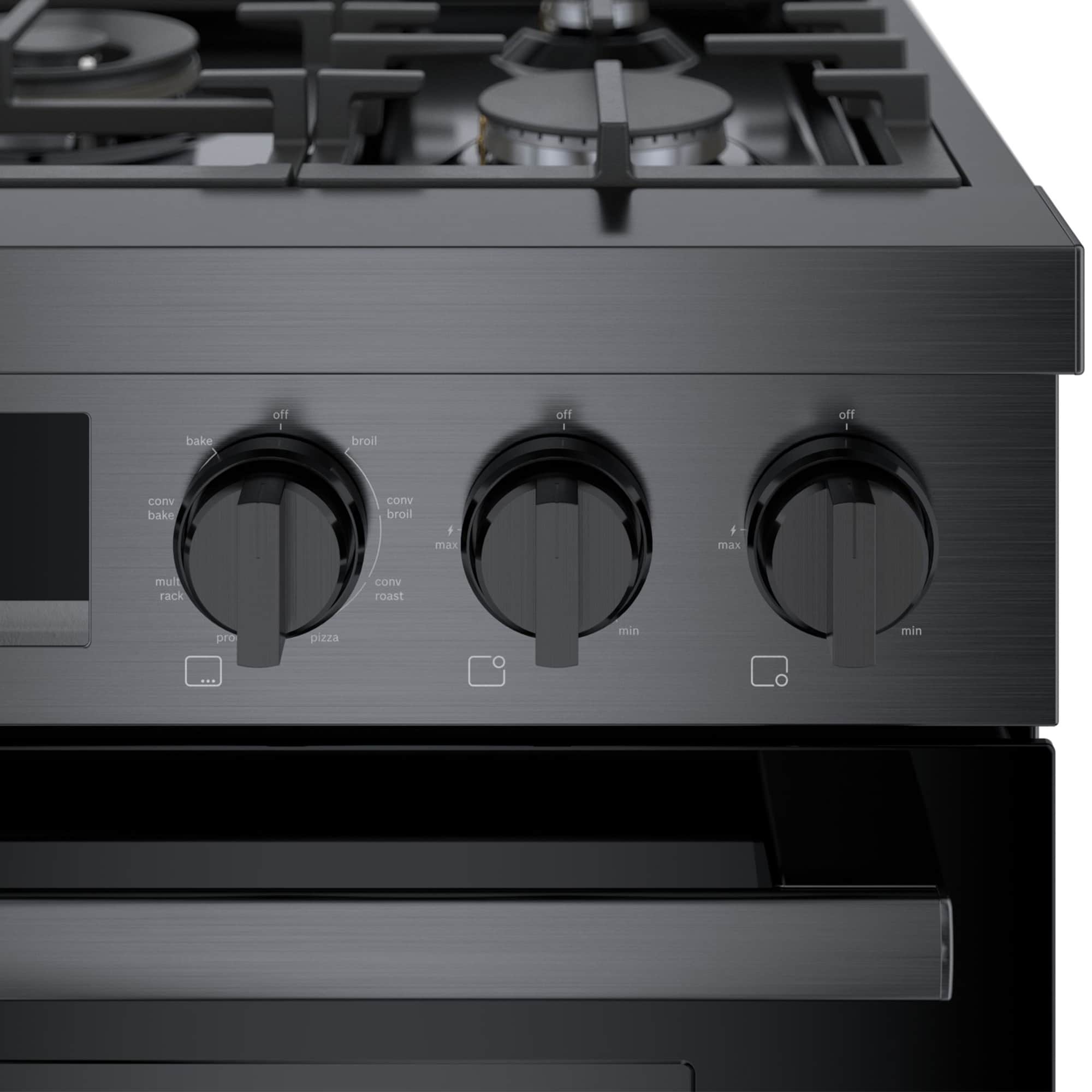 Bosch 800 Series 30 in. 3.9 cu. ft. True European Convection Dual Fuel Range with 5 Sealed Burners - Black Stainless, , hires