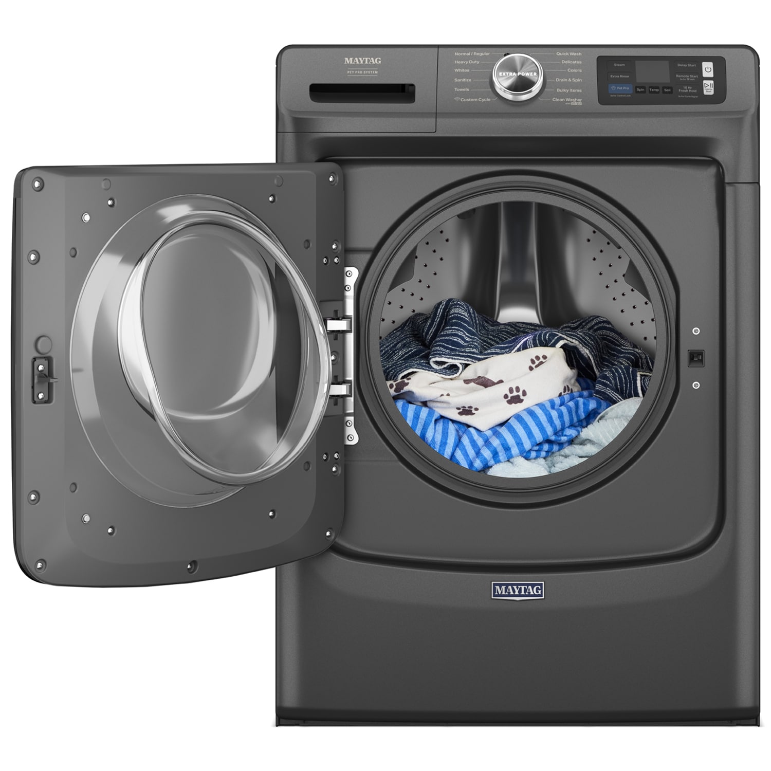 Maytag Pet Pro 27 in. 5.0 cu. ft. Smart Stackable Front Load Washer with Sanitize & Steam Cycle - Volcano Black, Volcano Black, hires
