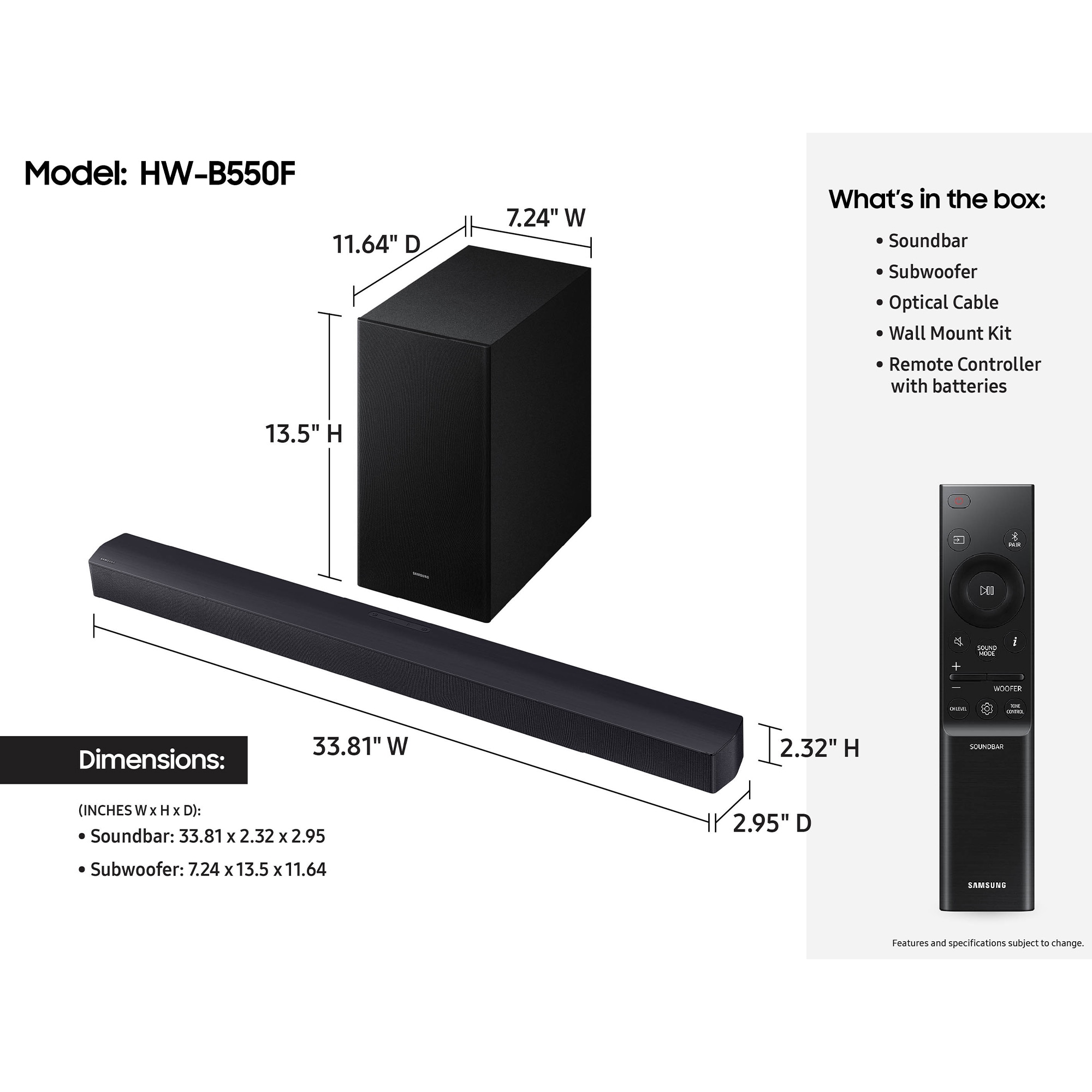Samsung B-Series 2.1 Channel Sound Bar with Bluetooth & Wireless Subwoofer - Titan Black, , hires