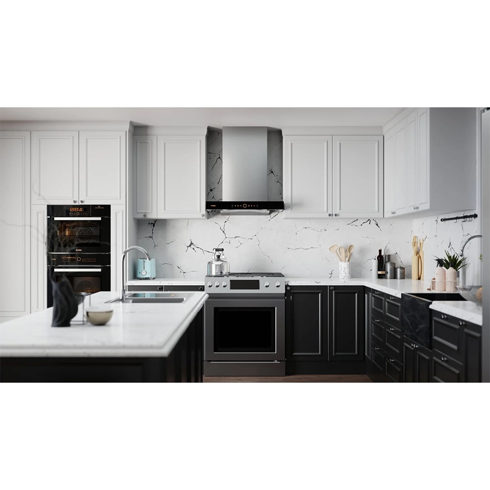 Fotile 30 in. Perimeter Series Chimney Style Range Hood with 4 Speed Settings, 1200 CFM & 2 LED Lights - Black, , hires