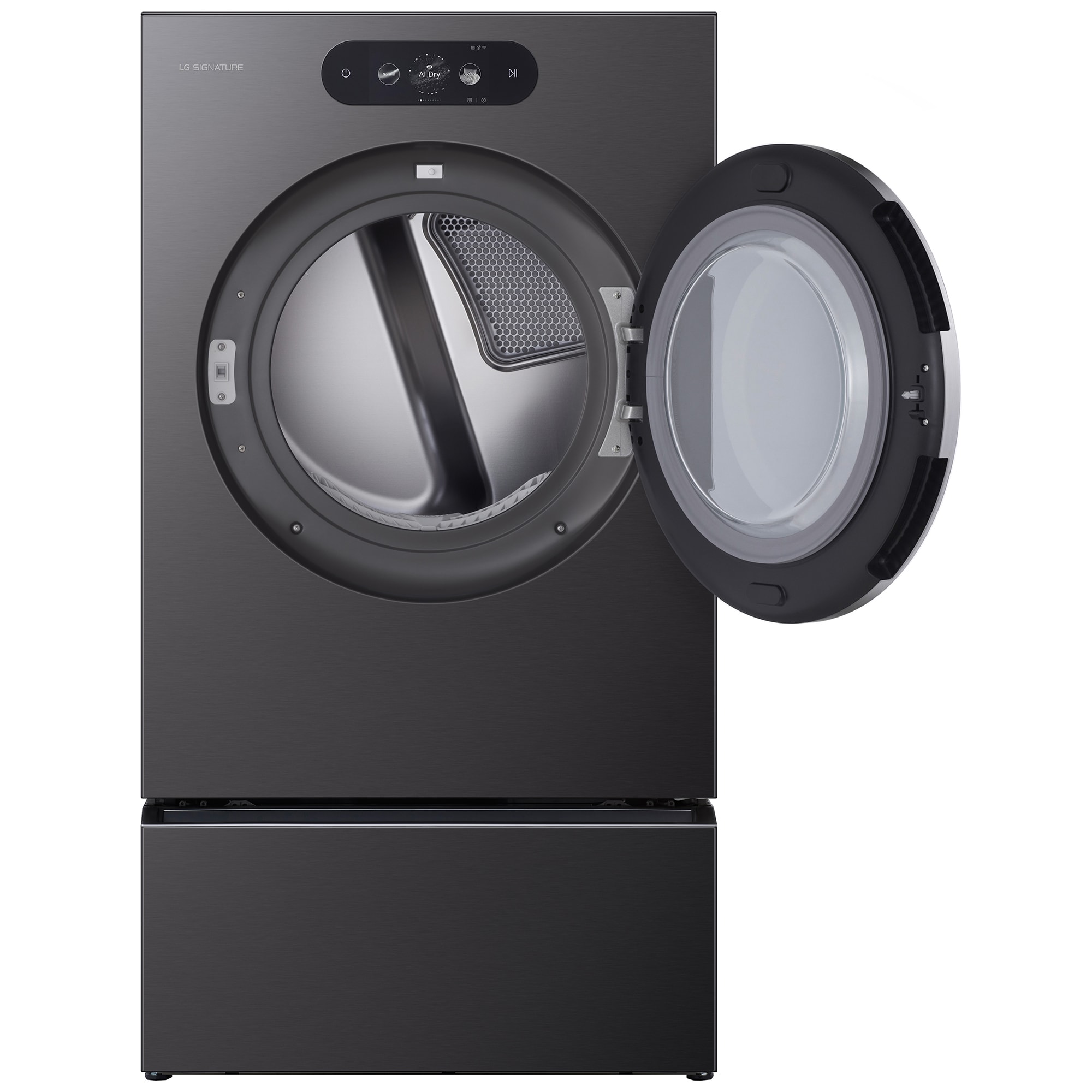 LG Signature 29 in. 9.0 cu. ft. Smart Stackable Gas Dryer with Built-In Intelligence, TurboSteam, AI Sensor Dry & Sanitize Cycle - Brushed Black Steel, , hires