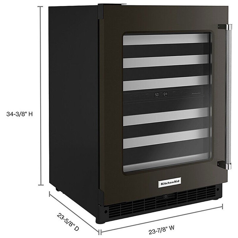 KitchenAid 24 in. Undercounter Wine Cooler with Metal Racks, Dual Temperature Zones & 46 Bottle Capacity - Black Stainless Steel, Black Stainless, hires