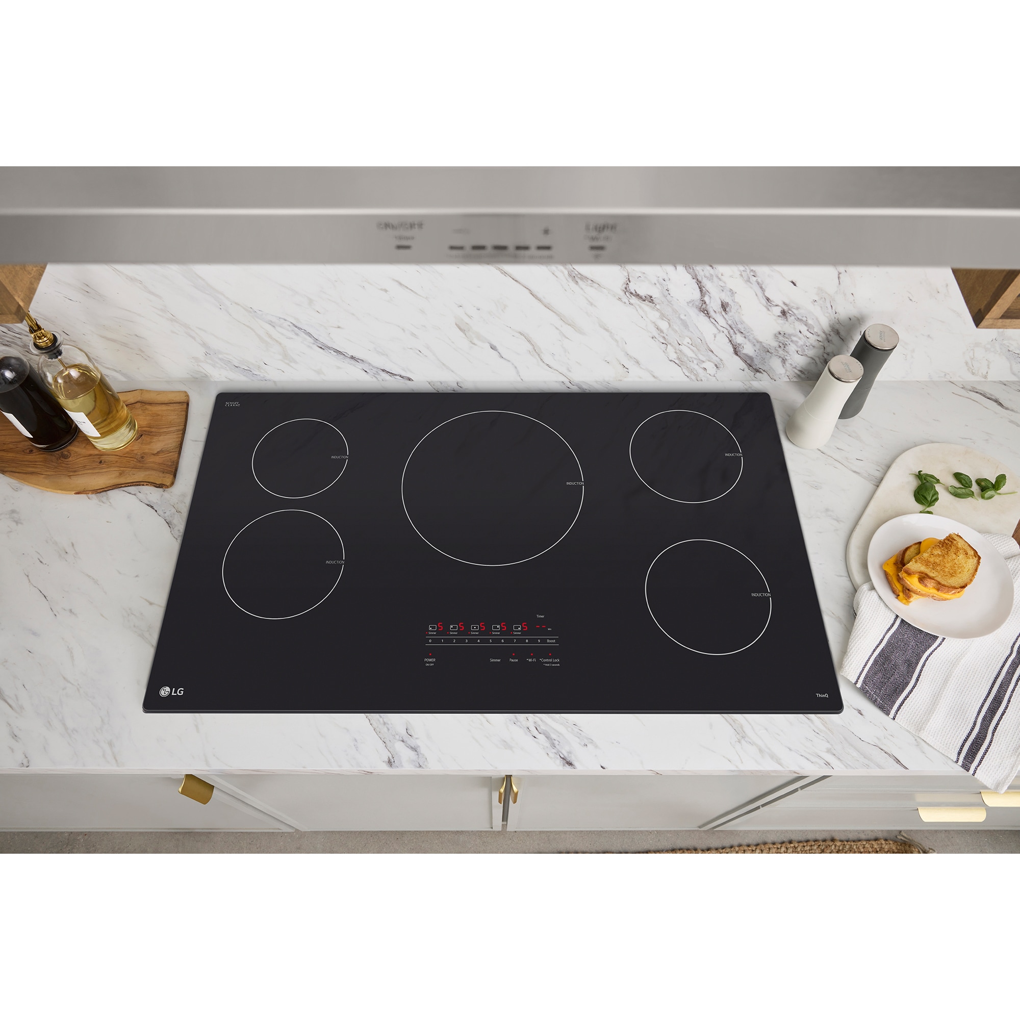 LG 36 in. 5-Burner Smart Induction Cooktop with Simmer Burner & Power Burner - Black, , hires