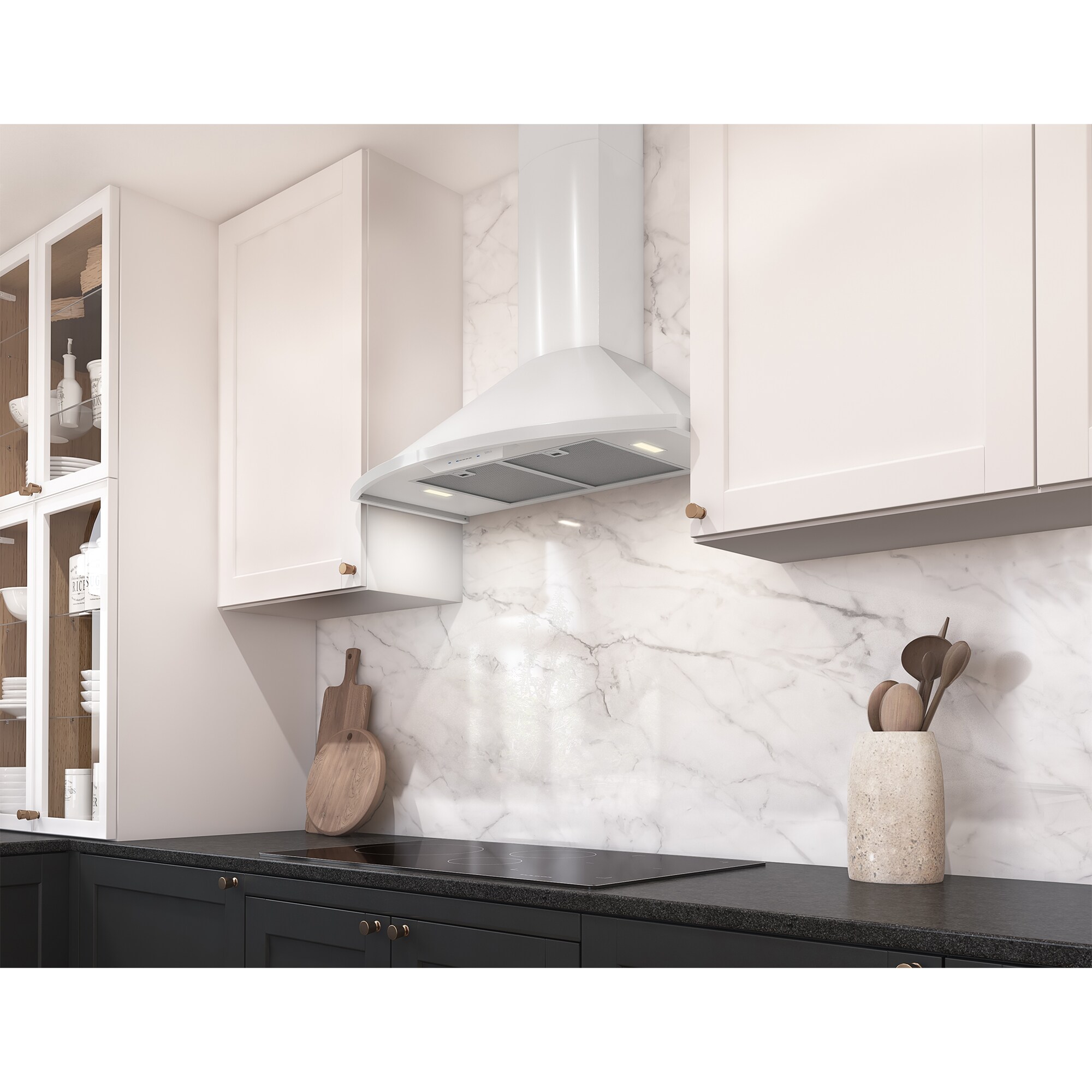 Zephyr 30 in. Convertible Chimney Style Range Hood with 600 CFM, 5 Fan Speeds & 2 LED Lights - White, , hires